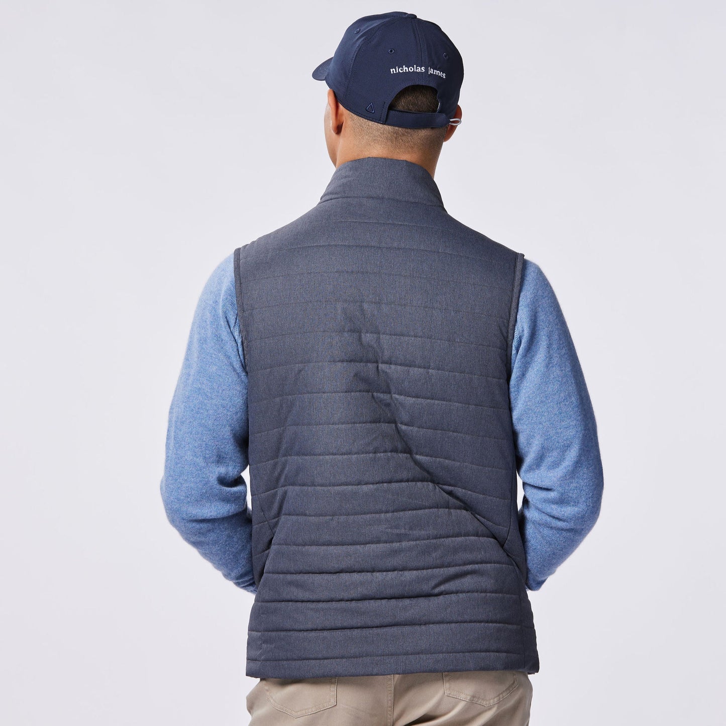 Nicholas James Steel Grey Performance Vest from the back view