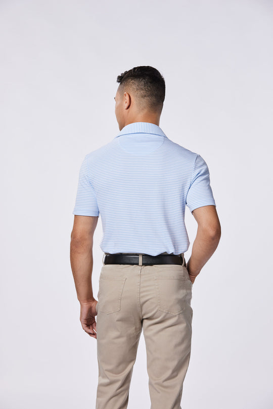 Nicholas James Pima Cotton Striped Polo in ice blue and white