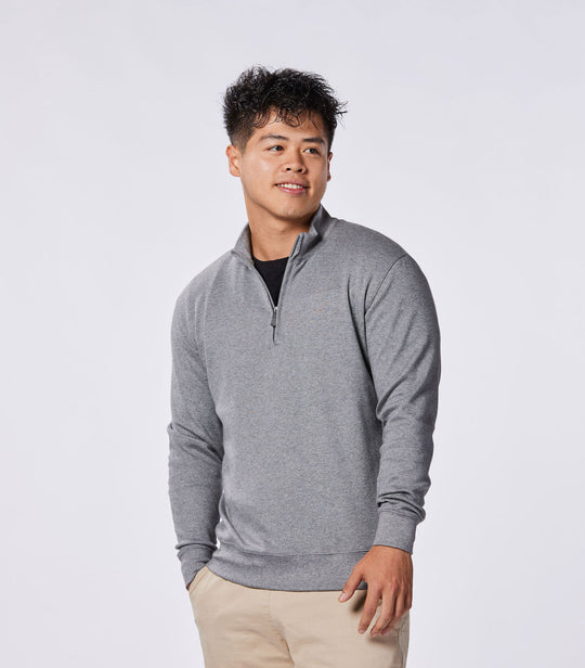 Nicholas James Pima Cotton Quarter Zip in Grey Heather