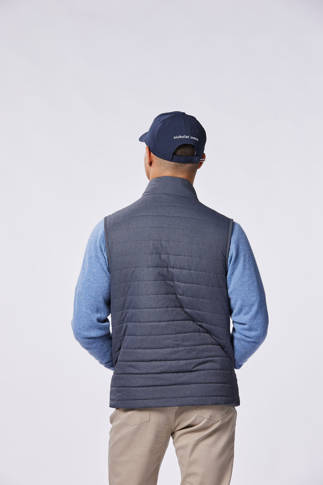 Nicholas James Steel Grey Performance Vest from the back view