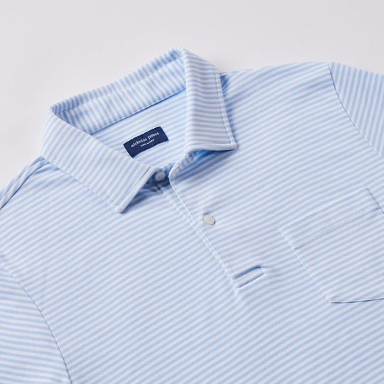 Nicholas James Pima Cotton Striped Polo in ice blue and white