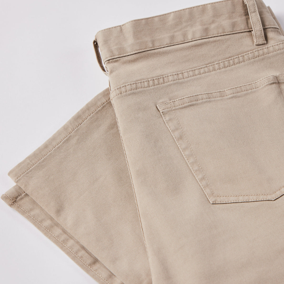 Nicholas James 5 pocket pant in Khaki color designed for men under 5"9"